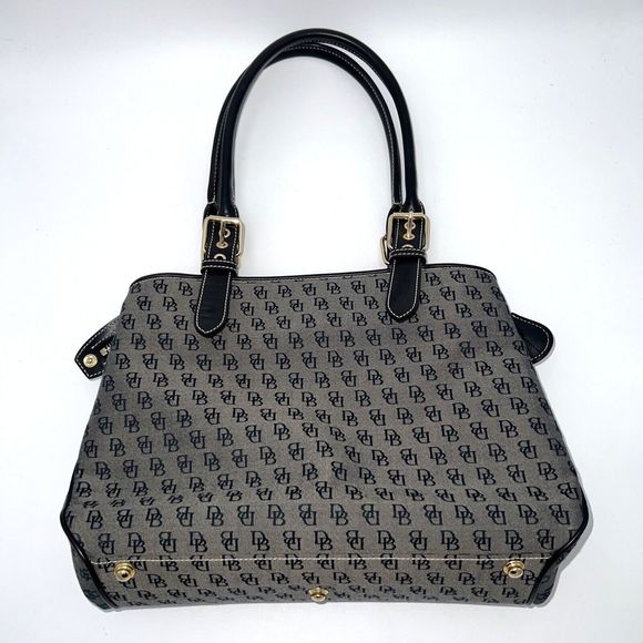 Dooney and Bourke H035C B1 Buckle Satchel Black Trim Grey Purse Canvas Bag EUC - Picture 2 of 14